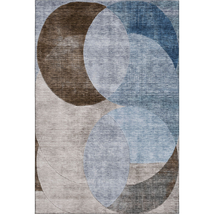 10' X 14' Geometric Washable Area Rug With UV Protection (686258) - Denim Blue / Brown / Beige