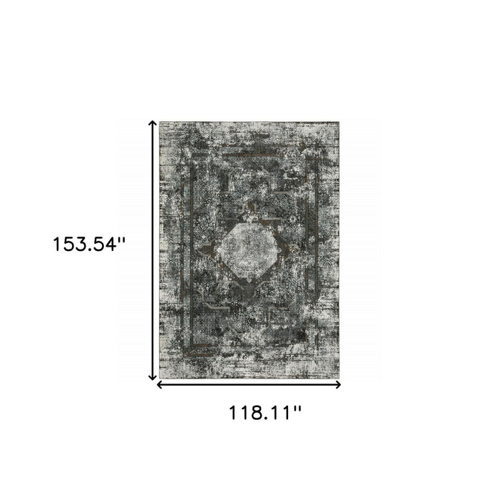 10' x 13' Oriental Power Loom Stain Resistant Area Rug - Charcoal Rust Gray Blue Ivory And Brown