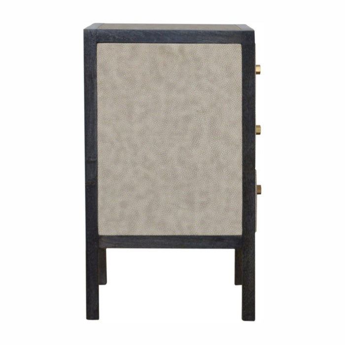 24" Solid Wood And Faux Sha Three Drawer Nightstand - Gray And Black