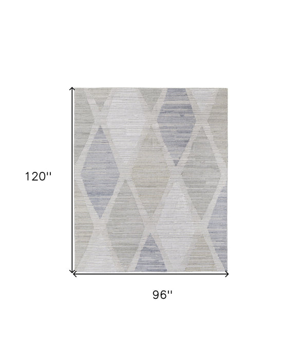 8' x 10' Geometric Hand Woven Area Rug - Ivory And Blue