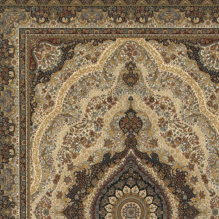 7' X 10' Medallion Area Rug With Fringe (574486) - Ivory / Black / Tan