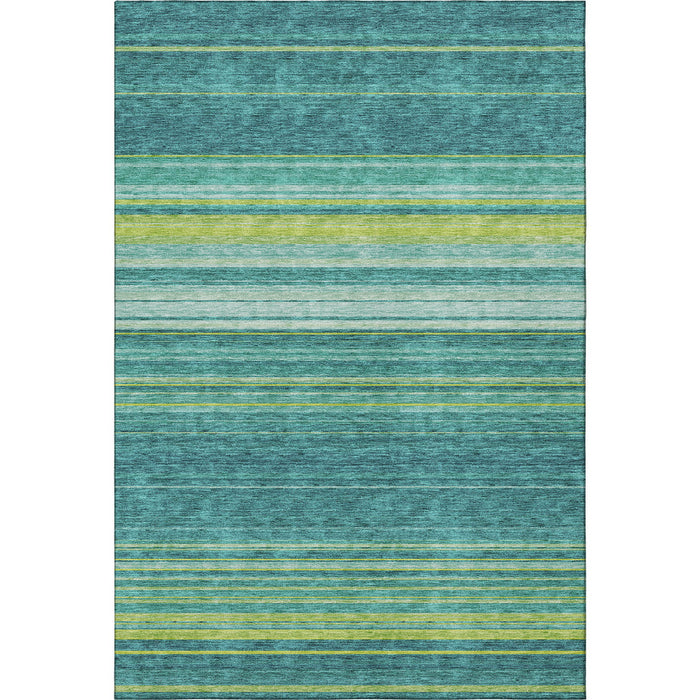 10' X 14' Striped Washable Area Rug With UV Protection (677345) - Teal / Lime Green / Sky Blue