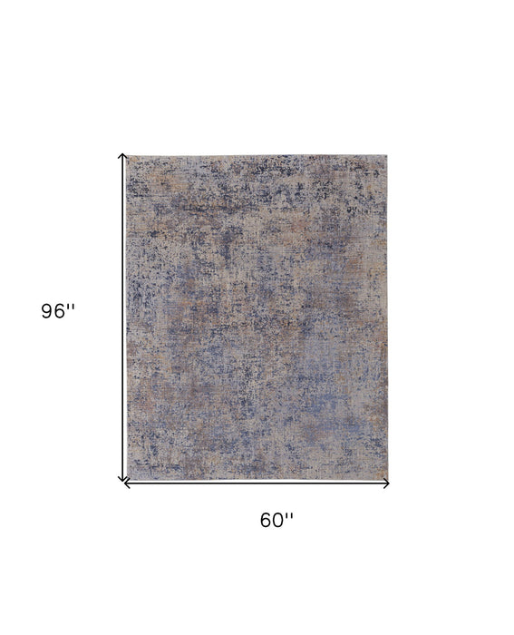 5' x 8' Abstract Power Loom Area Rug - Blue Brown And Tan