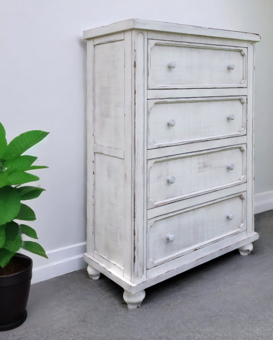 Solid Wood Four Drawer Chest - Antiqued White