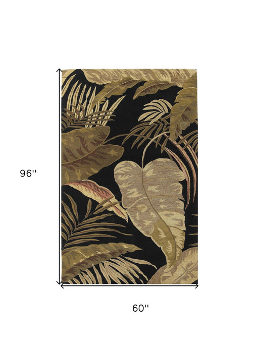 5' x 8' Hand Tufted Tropical Leaves Indoor Area Rug - Midnight Black