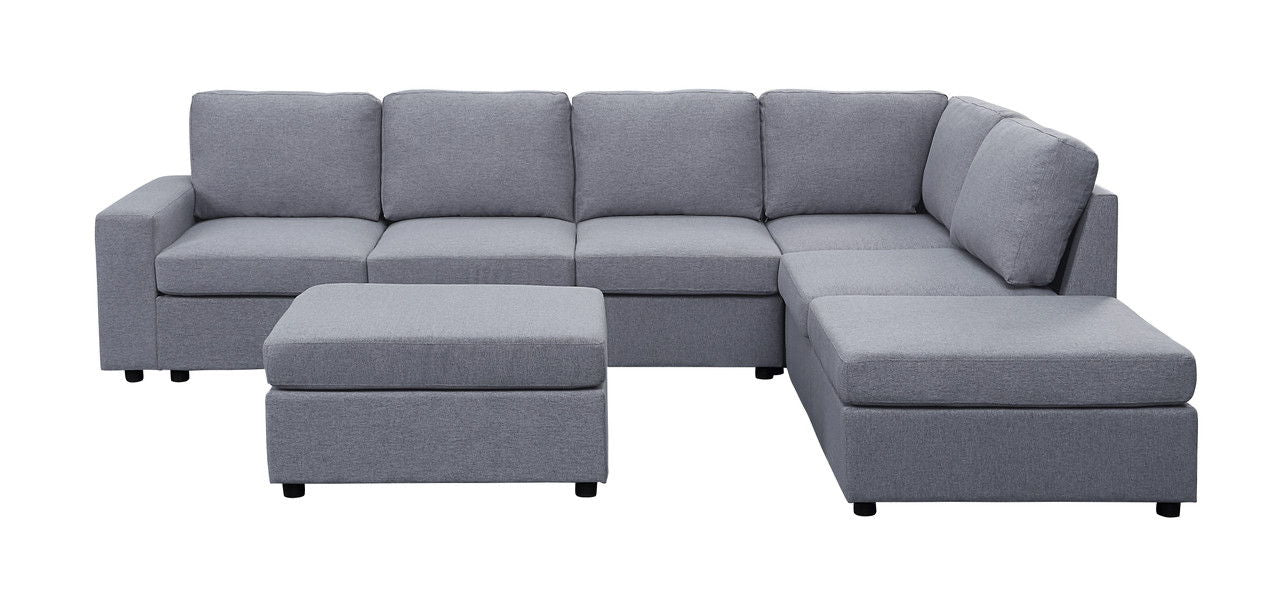 Cassia - 7 Seat Reversible Modular Sectional Sofa With Ottoman - Light Gray