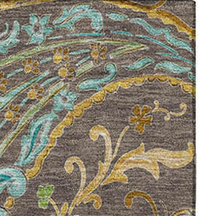 10' X 14' Paisley Washable Area Rug With UV Protection (647962) - Chocolate / Blue / Green