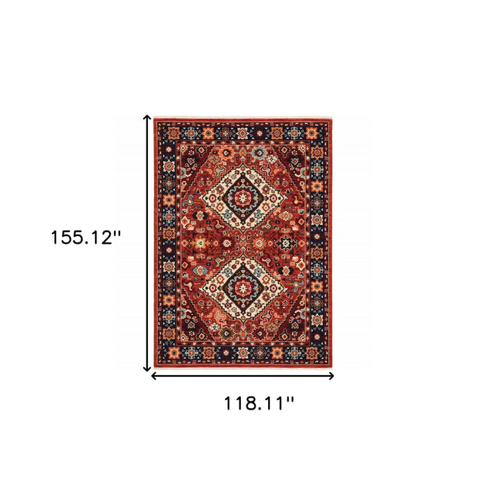 9' x 12' Machine Woven Oriental Indoor Area Rug - Red Blue