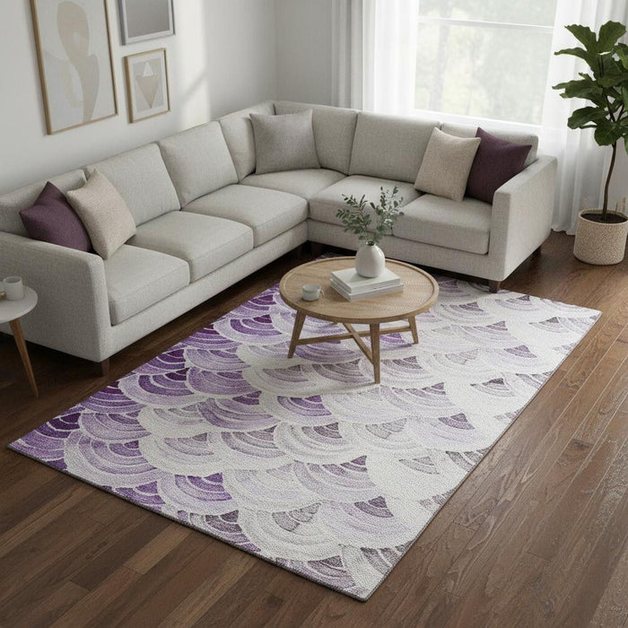 9' X 12' Geometric Washable Area Rug With UV Protection (645797) - Purple / Ivory / Gray