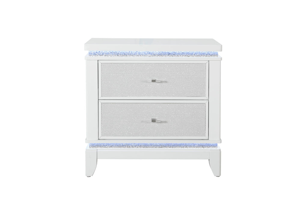 Alina - Nightstand With Cooler, LED, Speaker And USB - White