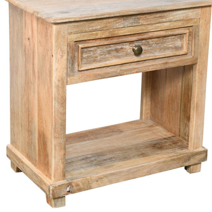 28" Distressed One Drawer Solid Wood Nightstand - Natural
