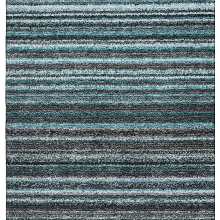 10' X 14' Striped Washable Area Rug With UV Protection (650830) - Teal / Gray