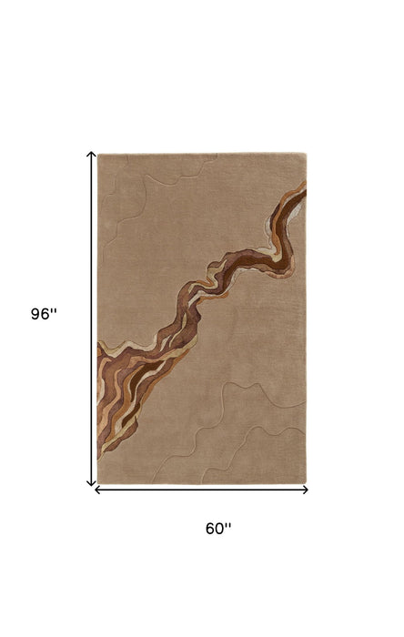 5' x 8' Abstract Hand Tufted Area Rug - Beige And Brown