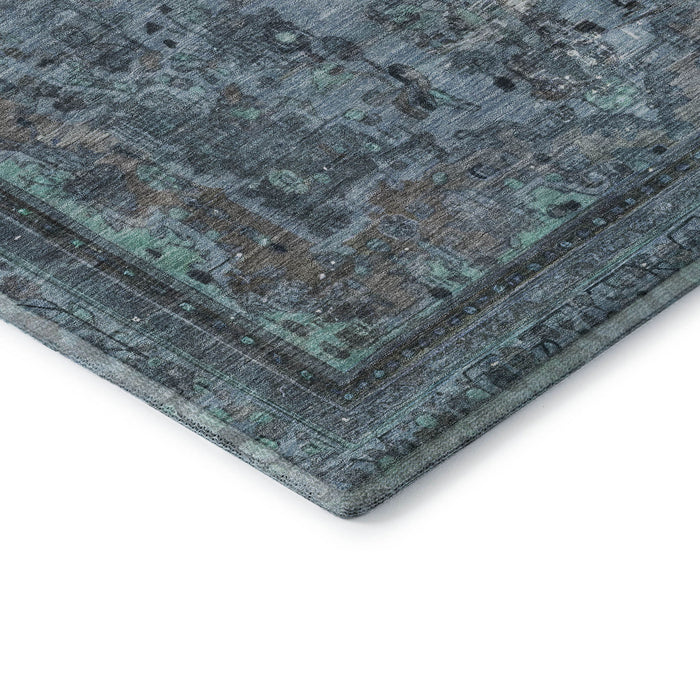 10' X 14' Floral Medallion Washable Area Rug With UV Protection (695894) - Blue / Gray / Silver