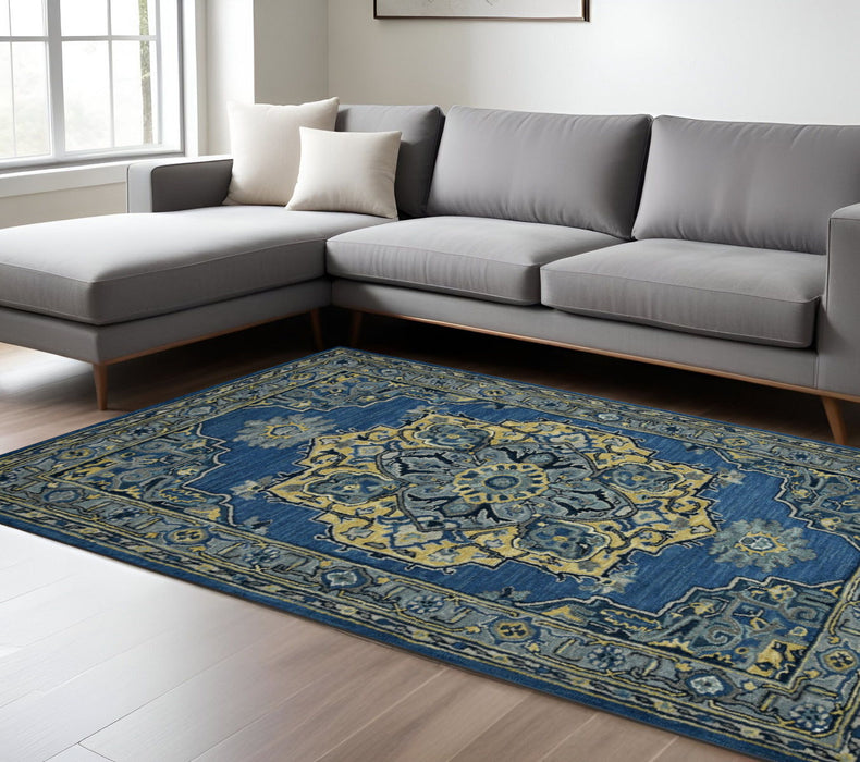 8' X 11' Wool Medallion Hand Tufted Area Rug - Teal And Gray