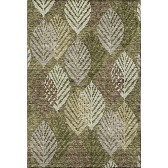 10' X 14' Floral Washable Area Rug With UV Protection - Olive Green