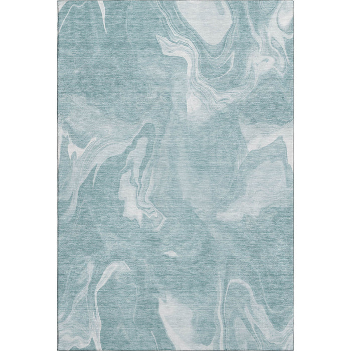 8' X 10' Abstract Washable Area Rug With UV Protection - Teal And Ivory