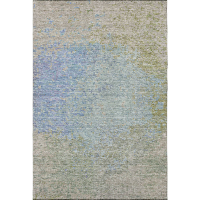 10' X 14' Abstract Washable Area Rug With UV Protection (699664) - Sky Blue / Fern Green / Beige