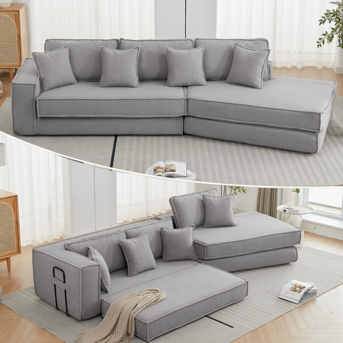 [NEW ARRIVED] [VIDEO PROVIDED]  Folding Convertible Out Sleeper Sofa Bed,2-in-1,  Combination Convertible Sofa,3 seat, Upholstered,Fold Out Floor Gaming Sofa Bed , Lamb Velvet Fabric,Living Room, Gray