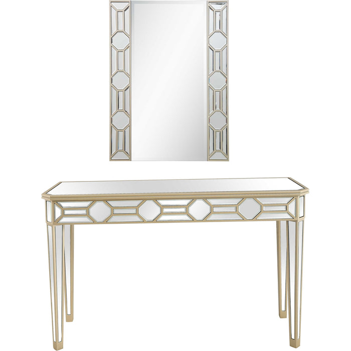 Mirrored Glass Console Table And Mirror (Set of 2) - Silver And Champagne