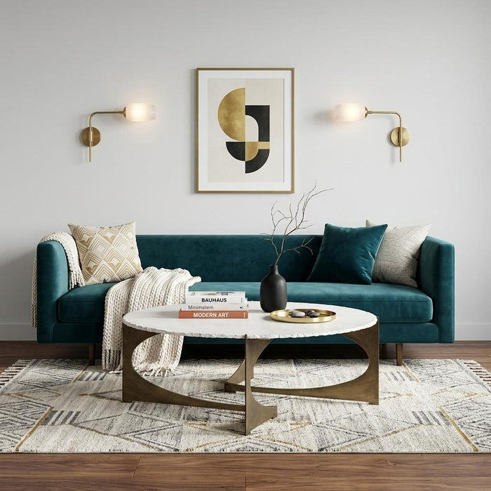 Round Marble Top Base Coffee Table - White / Gold