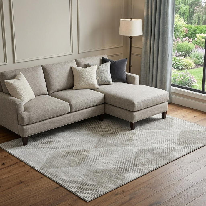 10' X 14' Geometric Washable Area Rug With UV Protection (648190) - Gray / Ivory