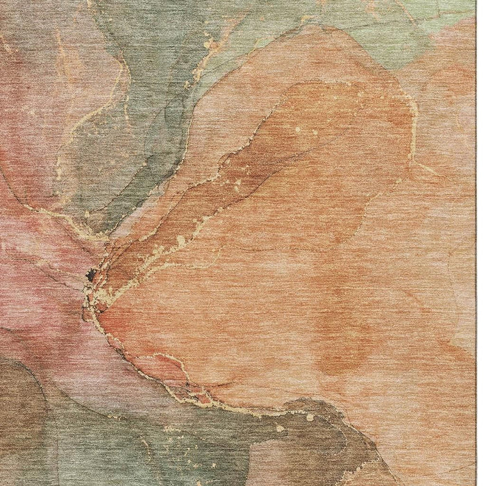 10' X 14' Abstract Washable Area Rug With UV Protection (701183) - Coral / Gray