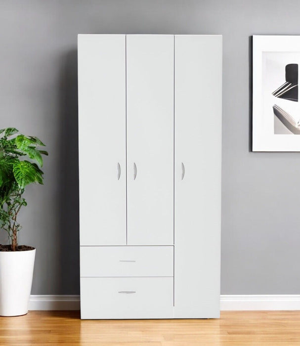 71" Modern Three Door Two Drawer Combo Dresser - White