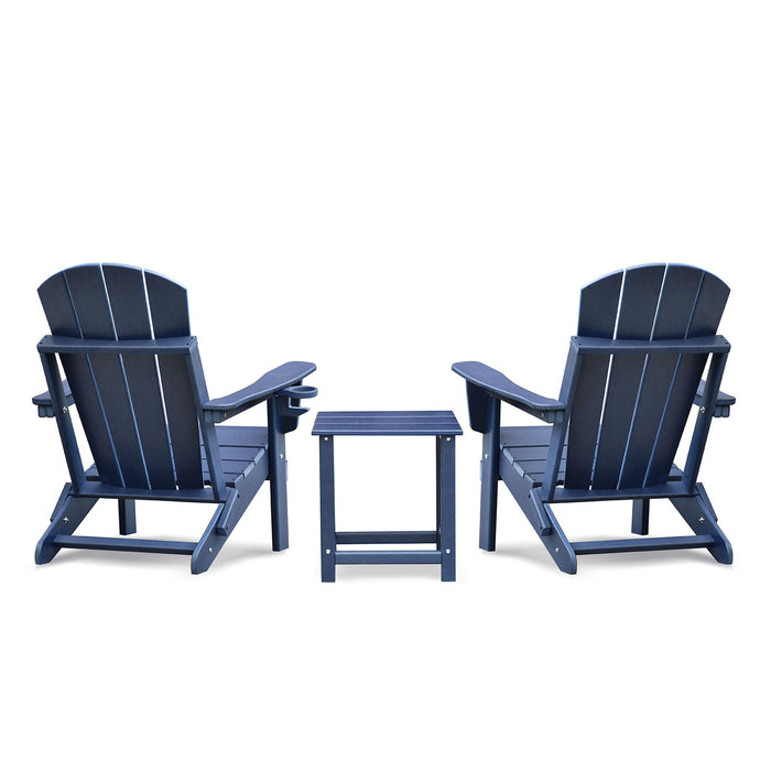 Navy blue Giga outdoor folding Adirondack arm chair made of HDPE for patio, garden, or backyard relaxation.