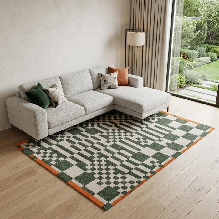 7' X 9' Geometric Washable Area Rug (551853) - Green / Orange