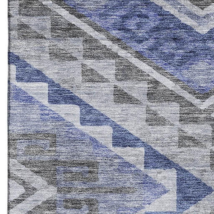 10' X 14' Geometric Washable Area Rug With UV Protection (684118) - Pewter / Blue / Gray