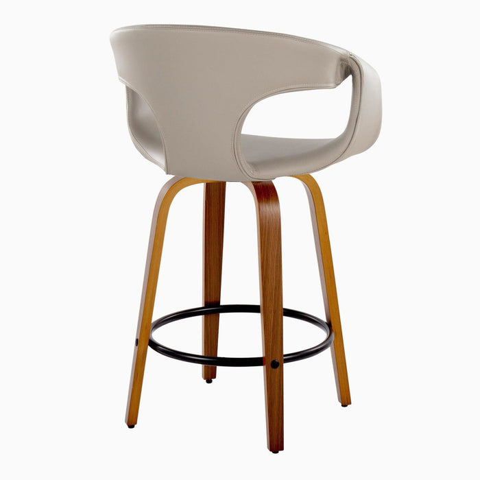 Curvo - 26" Fixed-Height Counter Stool With Swivel And Round Metal Footrest (Set of 2) - Walnut Wood