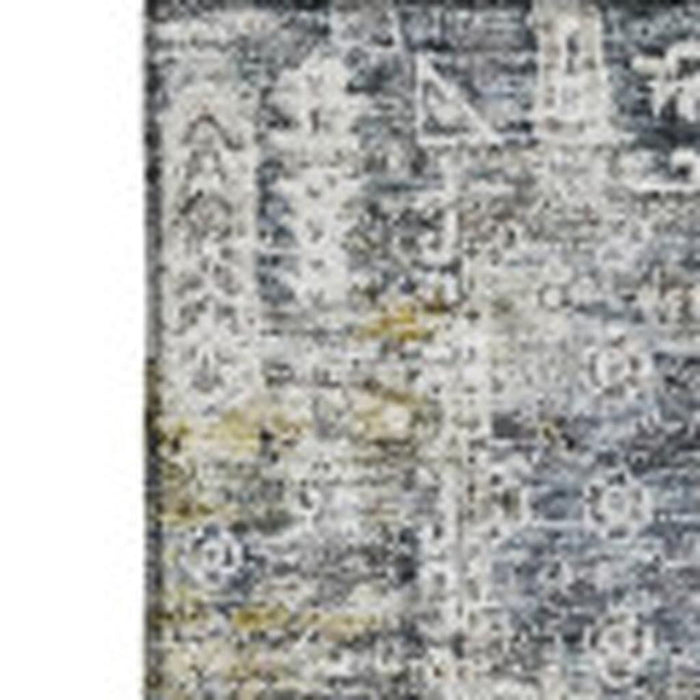 3' X 5' Floral Washable Area Rug With UV Protection (653363) - Charcoal / Ivory / Gold