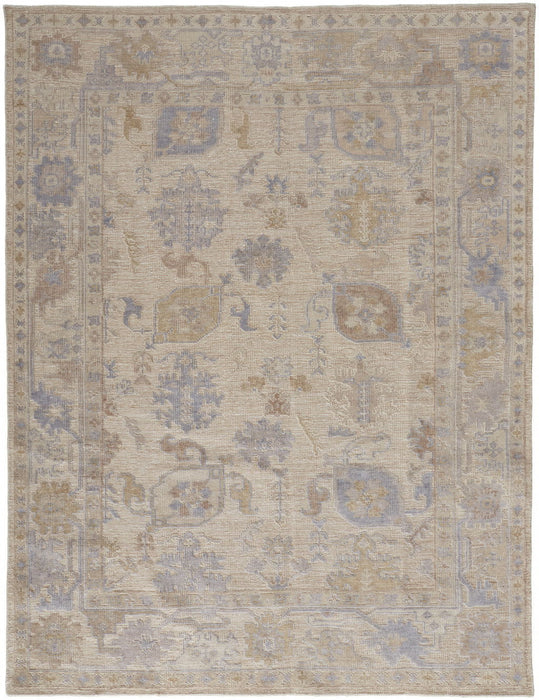 4' x 6' Floral Hand Knotted Stain Resistant Area Rug - Tan Orange And Blue