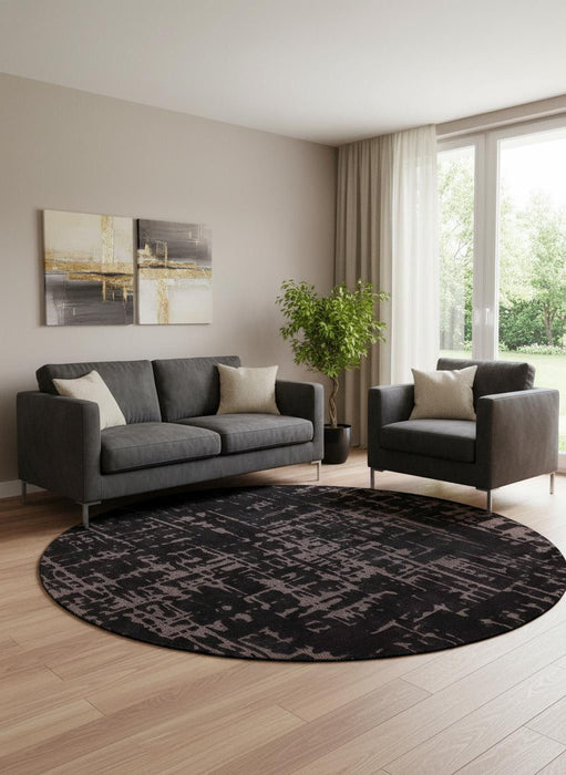 8' Abstract Washable Round Rug (548687) - Black / Gray