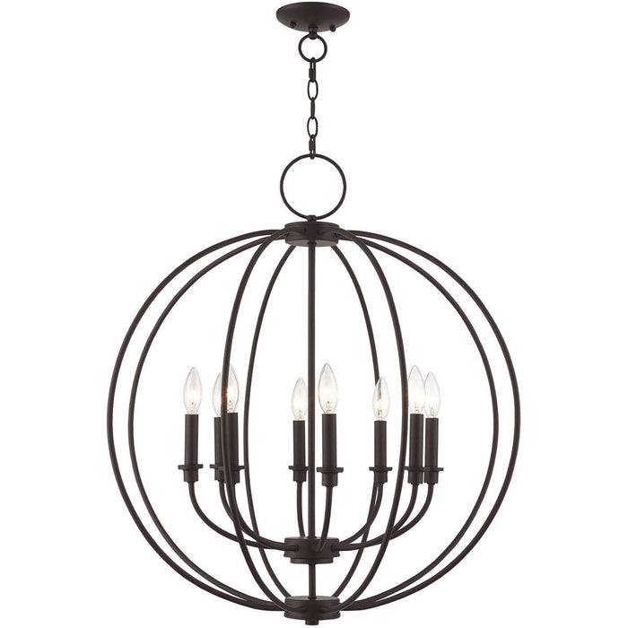 Eight Light Metal Dimmable Chandelier With Shades - Bronze