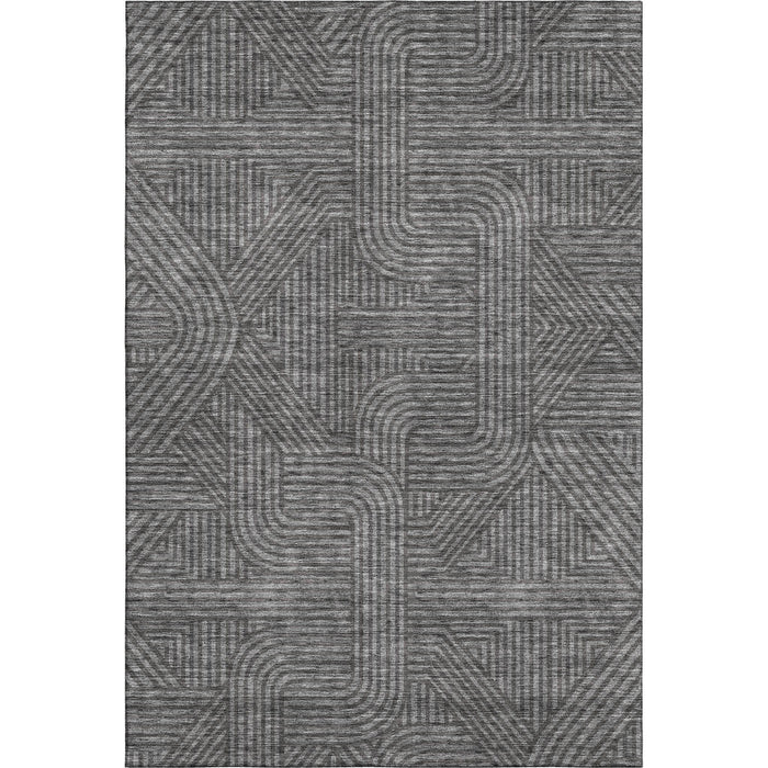 10' X 14' Abstract Geometric Washable Area Rug With UV Protection (672905) - Charcoal / Ivory