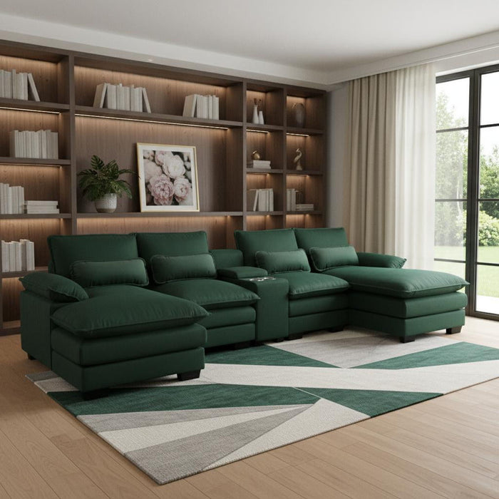Fabric Modular USB Sofa With Black Legs - Green