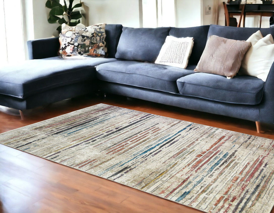 9' x 13' Geometric Distressed Area Rug With Fringe - Beige