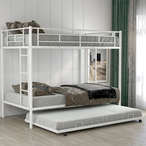 Giga twin over twin bunk bed with built-in trundle, sturdy wooden frame, and ladder for space-saving sleeping arrangement