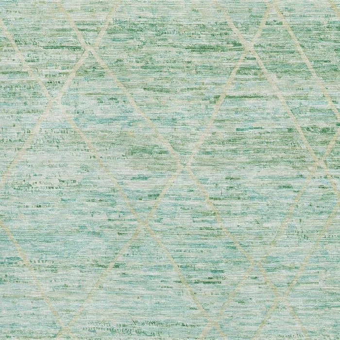 10' X 14' Abstract Geometric Washable Area Rug With UV Protection (696320) - Artichoke Green / Teal / Ivory