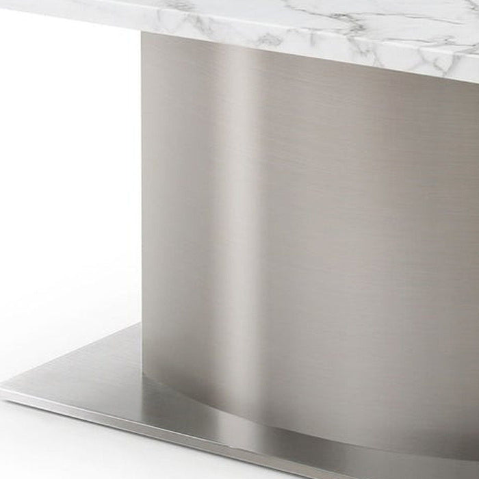 72" Marble And Stainless Steel Pedestal Base Dining Table - Gray / White