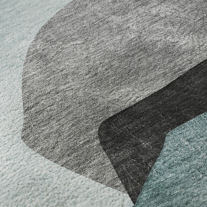 8' X 10' Abstract Washable Area Rug With UV Protection (648488) - Teal / Gray