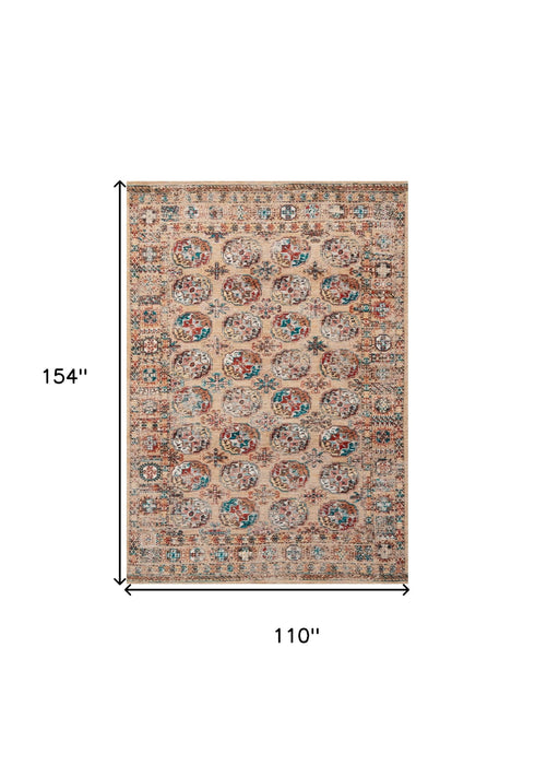 9' X 13' Tribal Washable Area Rug With UV Protection (609963) - Orange / Red