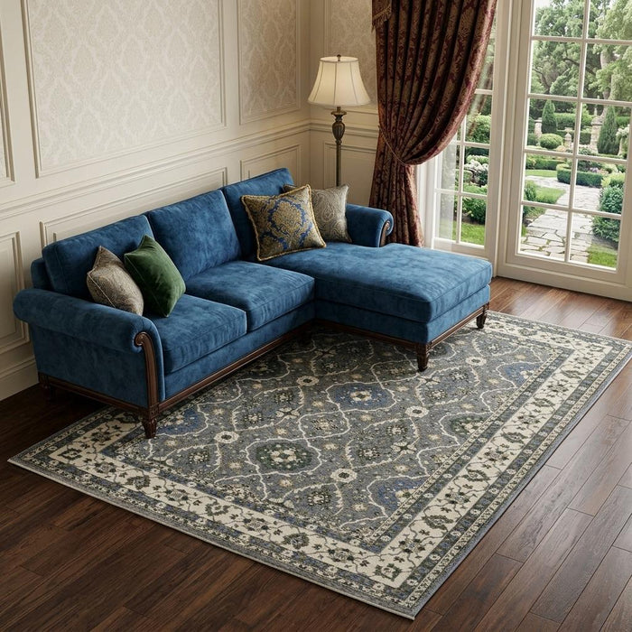 8' X 11' Oriental Area Rug With Fringe (574934) - Blue / Gray