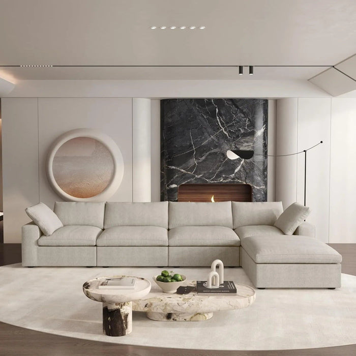 120" 2 Piece Living Room Set Blend Modular Sofa With Ottoman Storage - Khaki