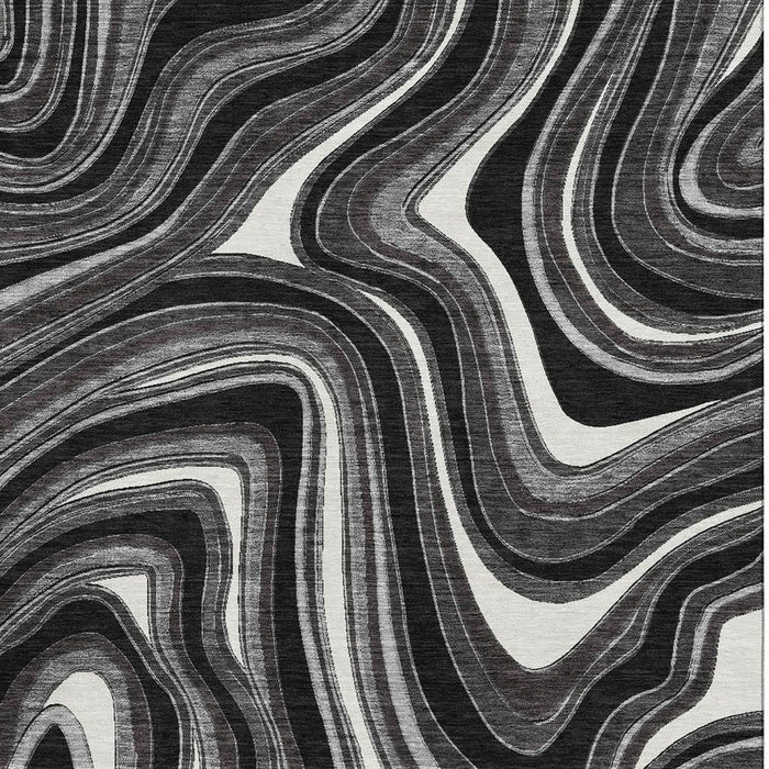 9' X 12' Marble Washable Area Rug With UV Protection - Black