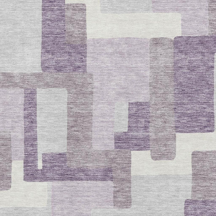 9' X 12' Abstract Geometric Washable Area Rug With UV Protection - Lavender / Ivory
