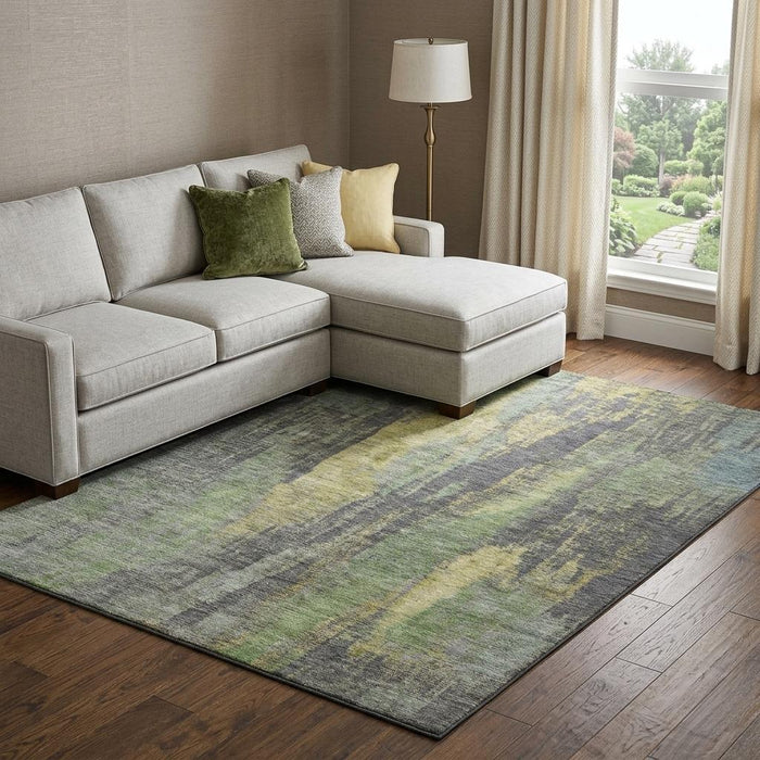 10' X 14' Abstract Washable Area Rug With UV Protection (695990) - Green / Gray / Gold
