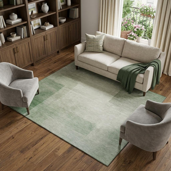 10' X 14' Geometric Washable Area Rug With UV Protection (692481) - Artichoke Green / Ivory